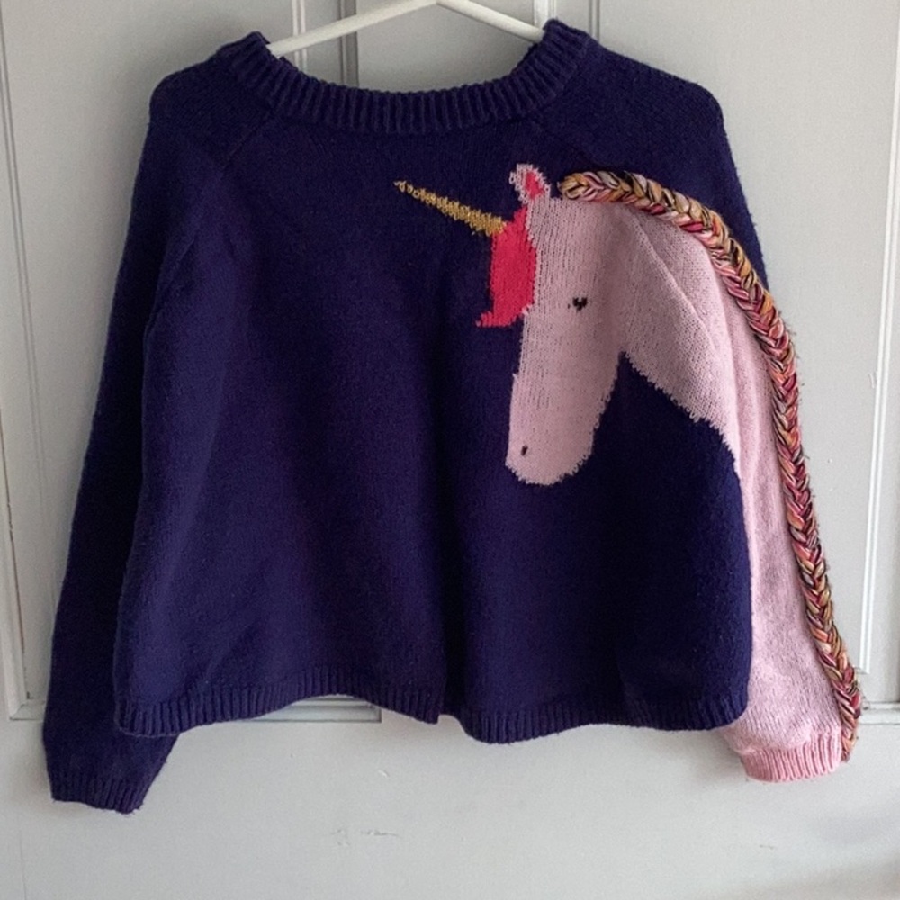 Cat & Jack adorable blue sweater with unicorn shawl with sleeves